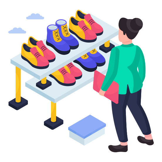 Shoes Seller, Sales Girl, Spending, Purchase, Commerce illustration
