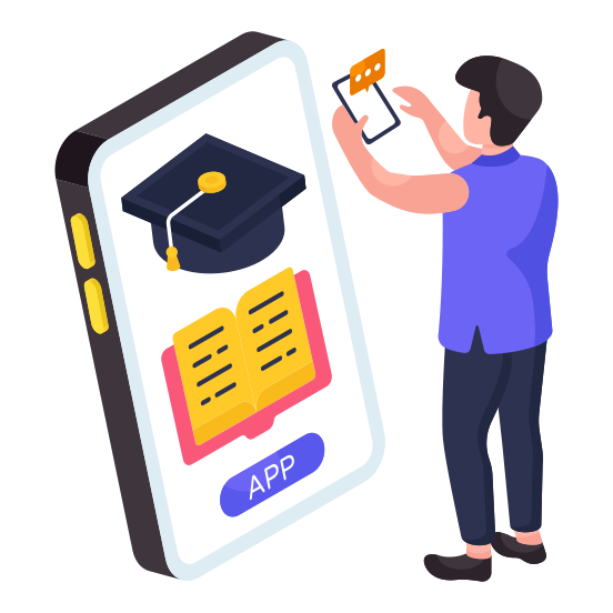 Mobile Book, Mobile Learning, Mobile Education, E Learning, Online Education illustration