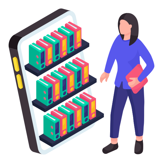 Mobile Library, Mobile Books, Mobile Booklets, Digital Library, Online Books, illustration