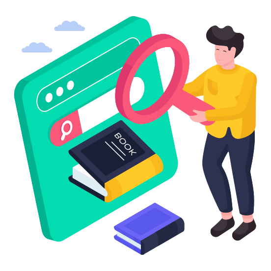 Search Book, Book Analysis, Find Book, Search Booklet, Book Research illustration