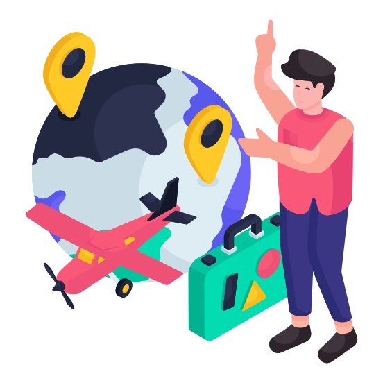 Air Travel, Global Travel, Travel Round The World, Travel Round The Universe, Worldwide Tour illustration