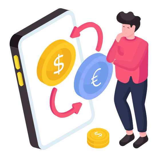 Currency Exchange, Money Exchange, Financial Exchange, Forex, Dollar To Euro illustration