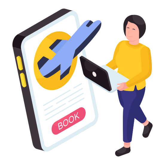 Mobile Flight Booking, Online Booking, Air Travel, Flight Booking App, Phone Travel Application illustration