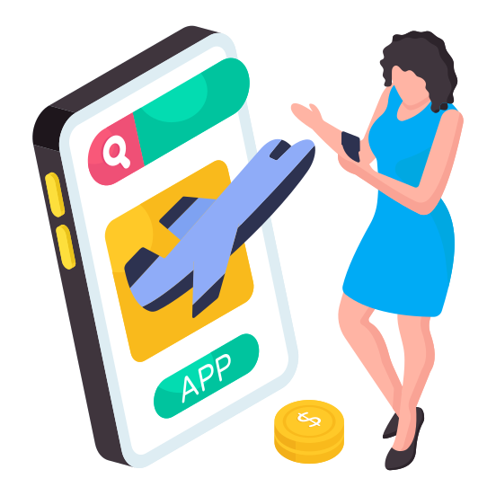 Mobile Flight, Online Flight, Air Travel, Flight Booking App, Phone Travel Application, illustration