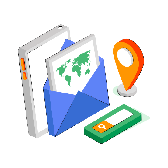 Mail Location, Mail Direction, Mobile Correspondence, Email, Mobile Letter  illustration