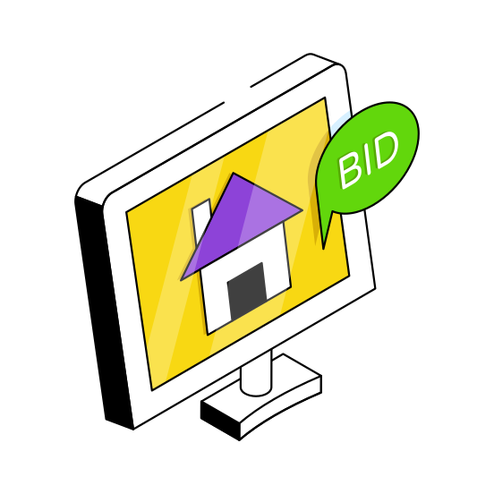 Online Property, Online House, Online Home Bid, Online Real Estate, Real Estate Website illustration