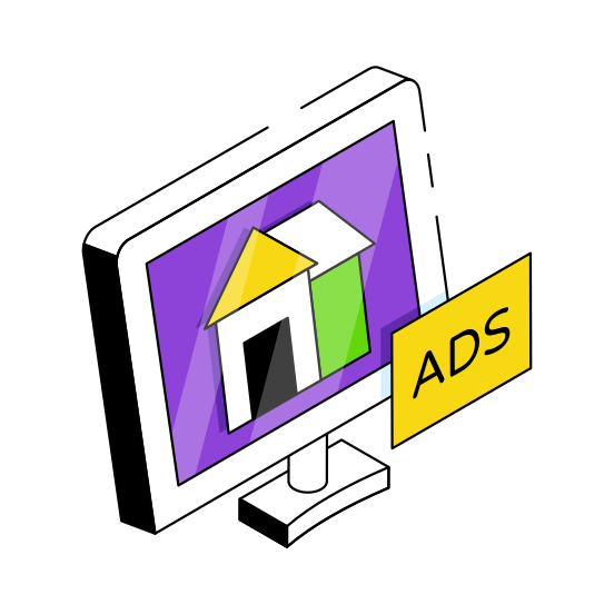 Online Property, Online House, Online Home, Online Estate Ad, Estate Advertising  illustration
