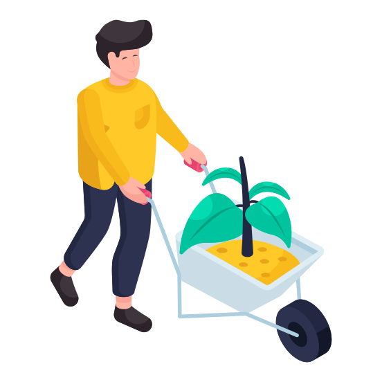 Plant Mulch, Growing Plant, Wheelbarrow, Pushcart, Handcart, illustration