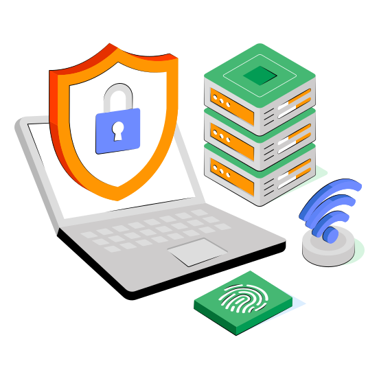 System Security, System Protection, Secure System, Laptop Security, Laptop Protection,  illustration