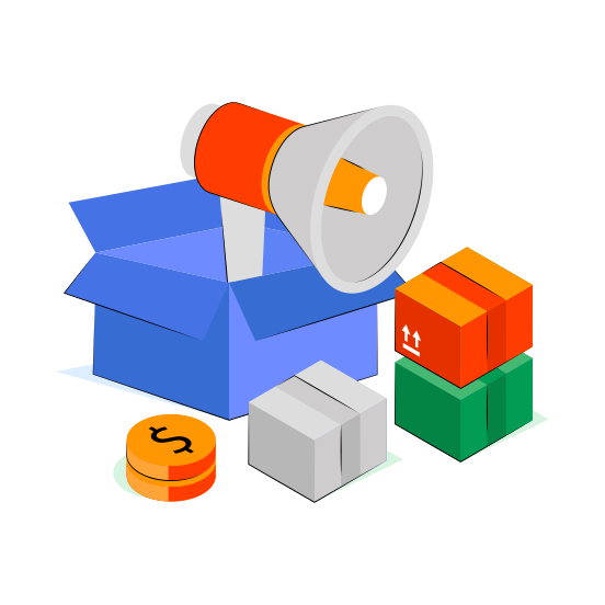 Marketing Box, Announcement Box, Logistic Campaign, Marketing Parcel, Marketing Package  illustration