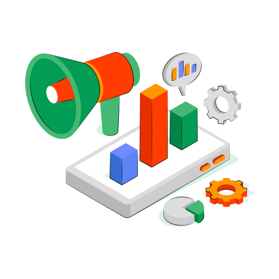 Marketing Setting, Mobile Marketing Management, Marketing Development, Announcement Management, Announcement Development,  illustration