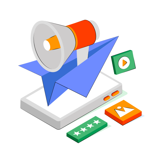 Send Mobile Marketing, Mobile Publicity, Mobile Campaign, Online Marketing, Digital Marketing  illustration