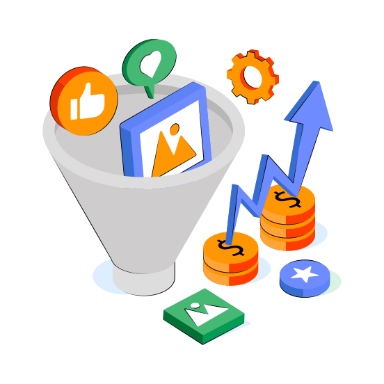 Social Media Filtration, Social Media Extraction, Social Media Pouring, Social Media Funnel, Pouring Channel,  illustration