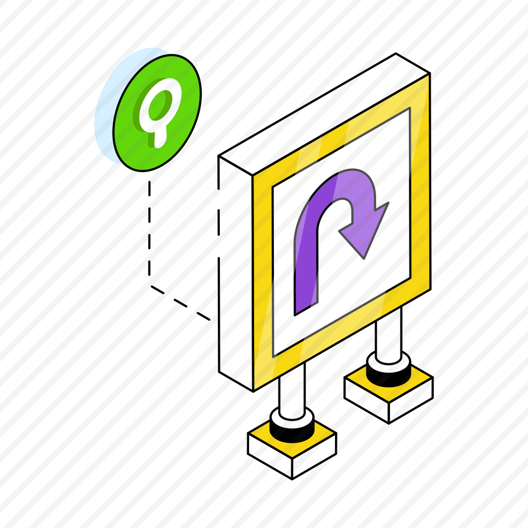 Direction Board, Turn Down Roadboard, Signboard, Info Board, Guideboard  preview