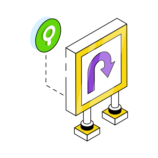 Direction Board, Turn Down Roadboard, Signboard, Info Board, Guideboard  illustration