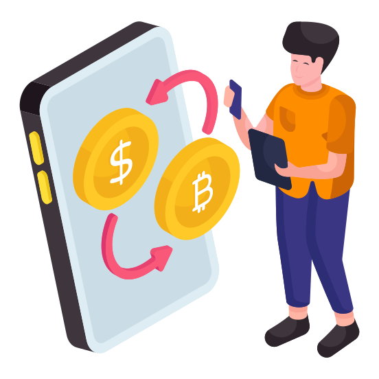 Currency Exchange, Money Exchange, Financial Exchange, Forex, Dollar To Bitcoin illustration