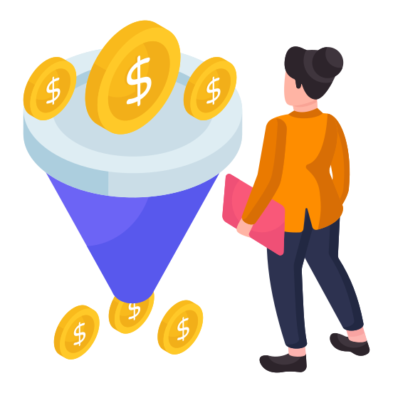 Sales Funnel, Money Filtration, Money Conversion, Money Pouring, Money Extraction illustration