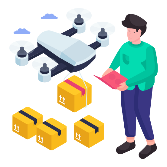 Drone Delivery, Logistic Delivery, Quadcopter Delivery, Drone Package, Drone Parcel illustration