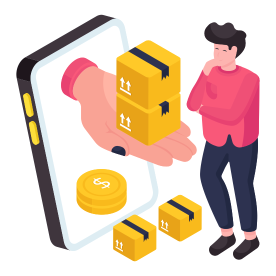 Mobile Parcel, Mobile Package, Online Package, Mobile Delivery, Phone Parcel illustration