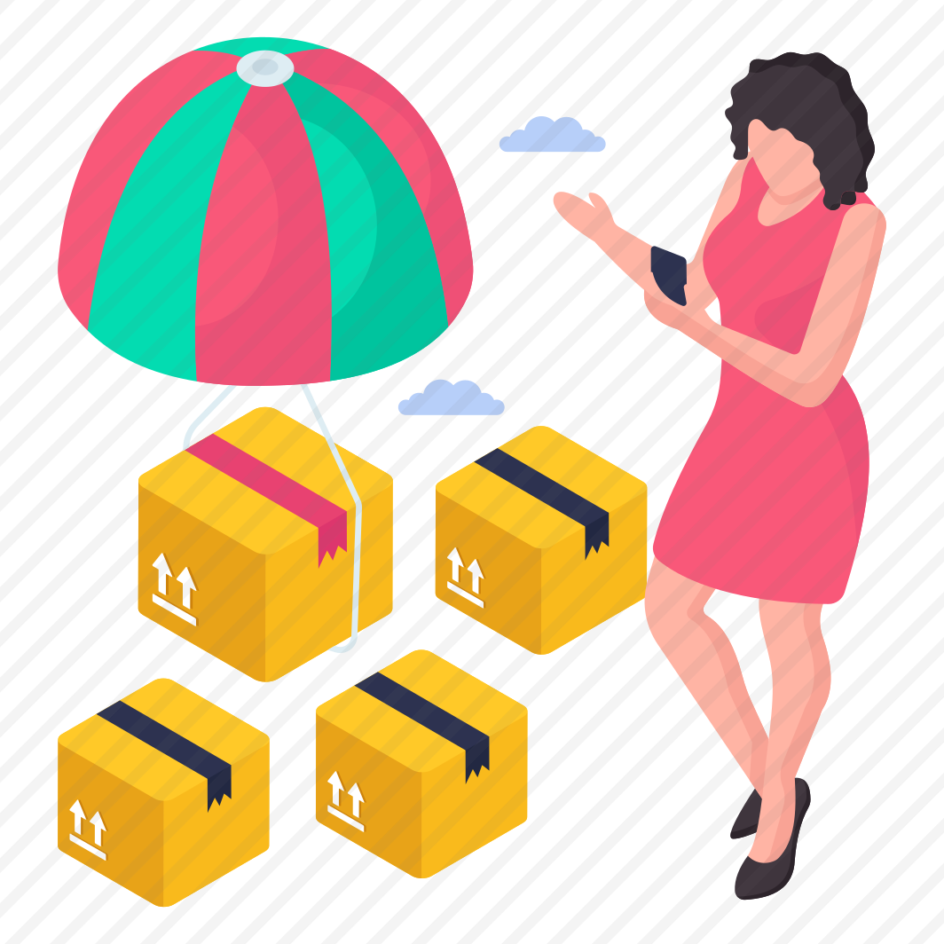 Parachute Delivery, Air Delivery, Parachute Package, Parachute Parcel, Logistic Delivery preview