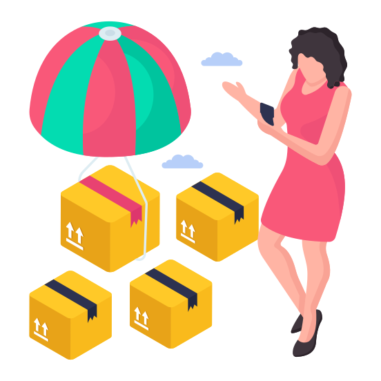 Parachute Delivery, Air Delivery, Parachute Package, Parachute Parcel, Logistic Delivery illustration