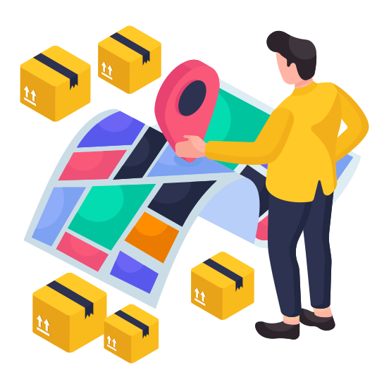 Parcel Location, Parcel Tracking, Package Location, Package Direction, Geolocation illustration