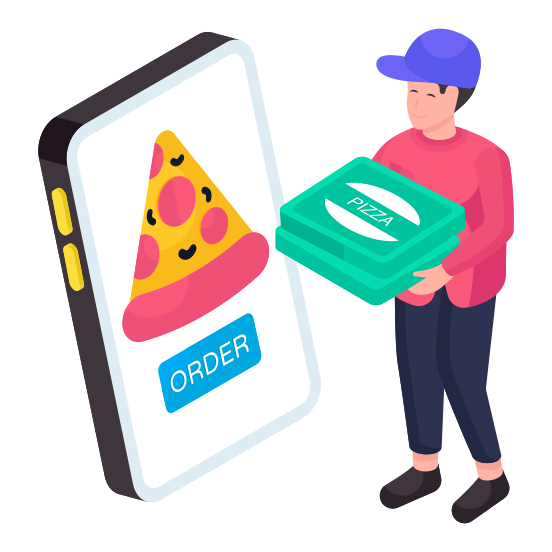Mobile Food Order, Mobile Pizza Order, Food Order App, Food Order Application, Smartphone App illustration