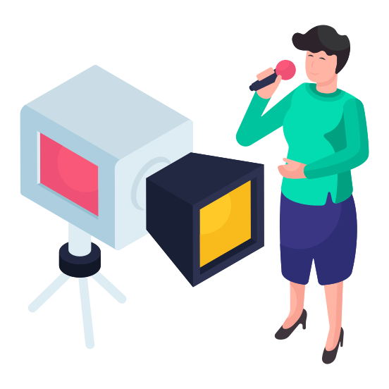 Video Shooting, Female Correspondent Recording, Film Studio, Filmmaking, Video Making  illustration