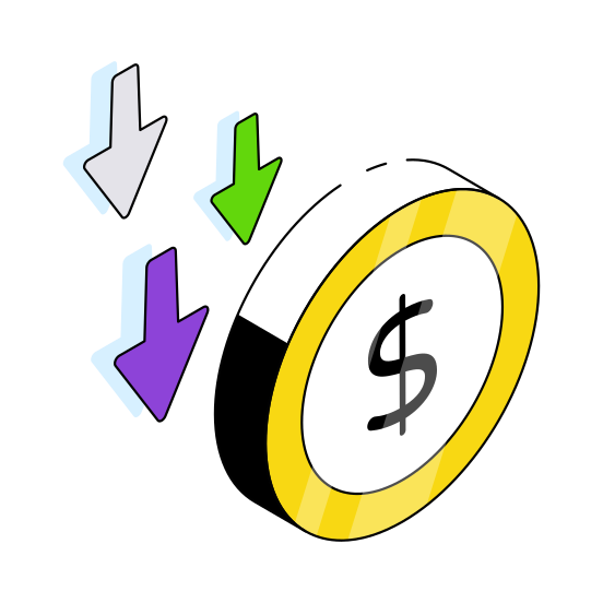 Dollar Value Down, Cash Coin, Money Coin, Currency Coin, Finance  illustration