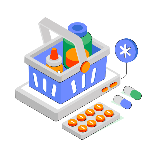 Medicine Shopping, Buy Medicine Online, Mcommerce, Buy Pills, Eshopping  illustration