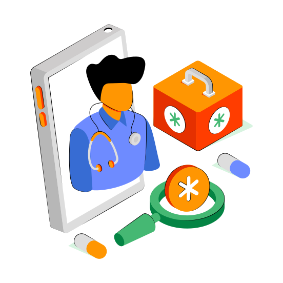 Online Doctor, Online Physician, Online Surgeon, Online Medical Consultant, E Doctor illustration