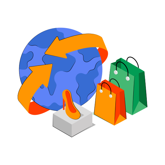 Global Shopping, Worldwide Shopping, Global Purchase, Commerce, Shopping Bag, illustration