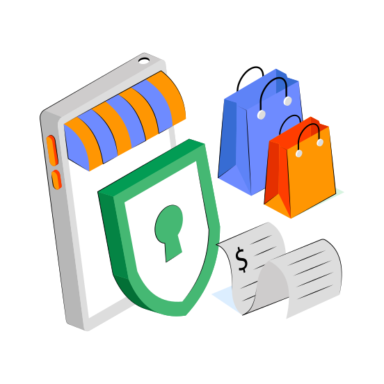 Secure Mobile Shopping, Eshopping, Ecommerce, Online Shopping, Buy Online illustration