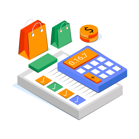 Shopping Calculation, Arithmetic, Shopping Calc, Purchase Calculation, Ecommerce  illustration