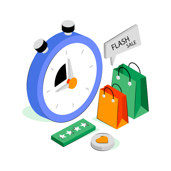 Shopping Time, Buy Time, Spending Time, Commerce, Shopping Bag illustration