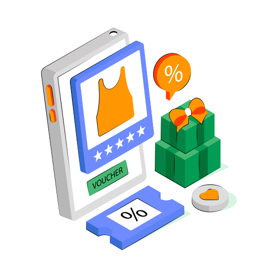 Shopping Voucher, Discount Voucher, Online Voucher, Mcommerce, Mobile Shopping  illustration