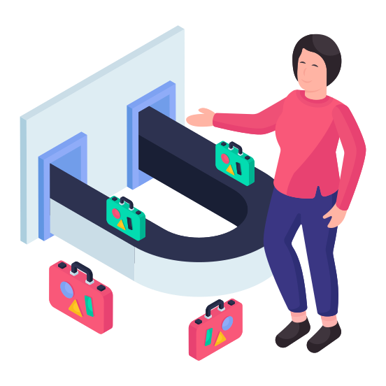 Baggage Claim, Airport Baggage Carousel, Luggage Carousel, Baggage Check In, Security Scanner illustration