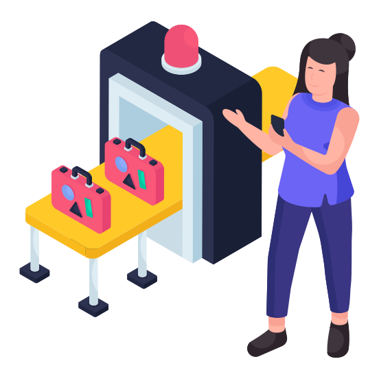 Baggage Claim, Airport Baggage Checking, Luggage Carousel, Baggage Check In, Security Scanner illustration