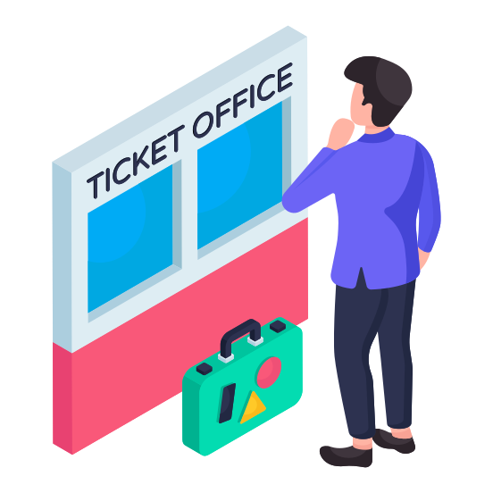Ticket Office, Ticket Counter, Ticket Booth, Ticket Window, Airport Tickets Center illustration