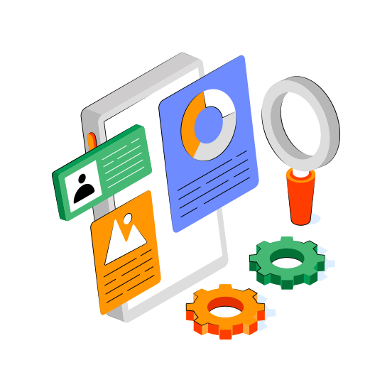 Search Content, Content Analysis, Content Exploration, Find Content, Mobile Content  illustration