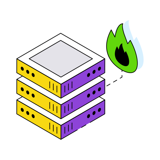 Server Burning, Dataserver Combustion, Database Burning, Server Combustion,  illustration