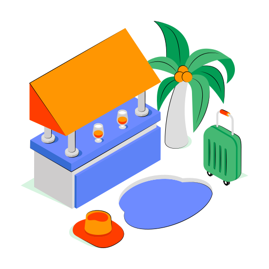 Beach Bar, Bar Counter, Beach Refreshment, Seafront, Beach Pub,  illustration