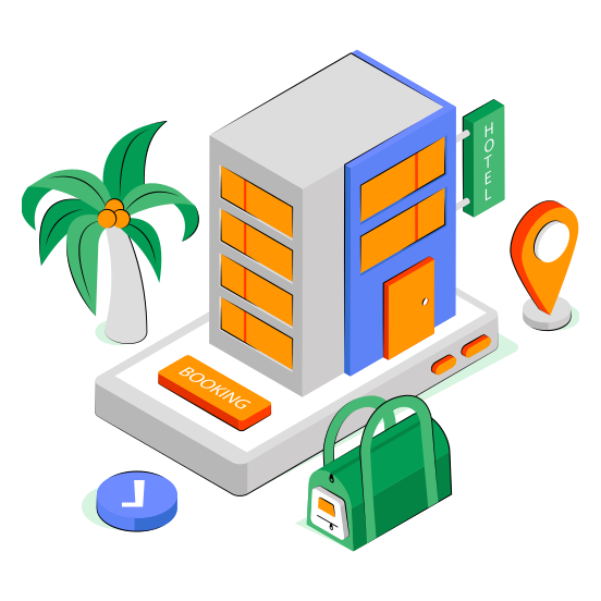 Mobile Hotel Booking, Mobile Motel, Mobile Building, Online Hotel, Mobile Hotel App illustration