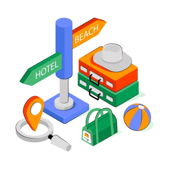 Tour Journey, Top Travel Tier, Travel Accessories, Travel Bag, Travel Guideboard  illustration