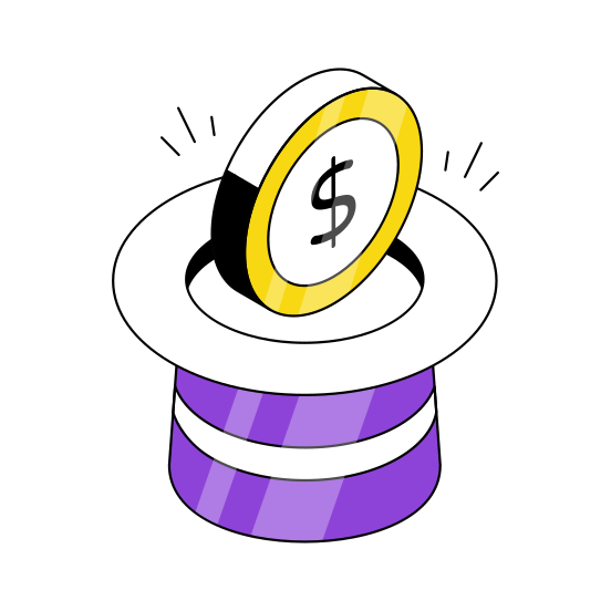 Financial Magic, Money Magic, Dollar Coin, Hat, Cap illustration