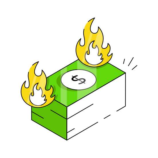 Money Burning, Money Combustion, Financial Burning, Dollar Burning, Banknotes  illustration