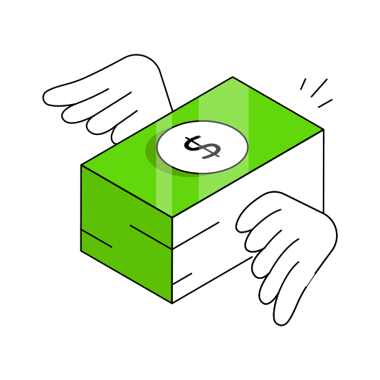 Wasting Money, Spending Money, Flying Money, Flying Dollar, Flying Cash illustration