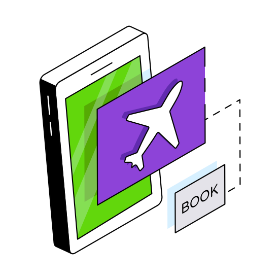 Mobile Flight Booking, Online Booking, Air Travel, Flight Booking App, Phone Travel Application, illustration