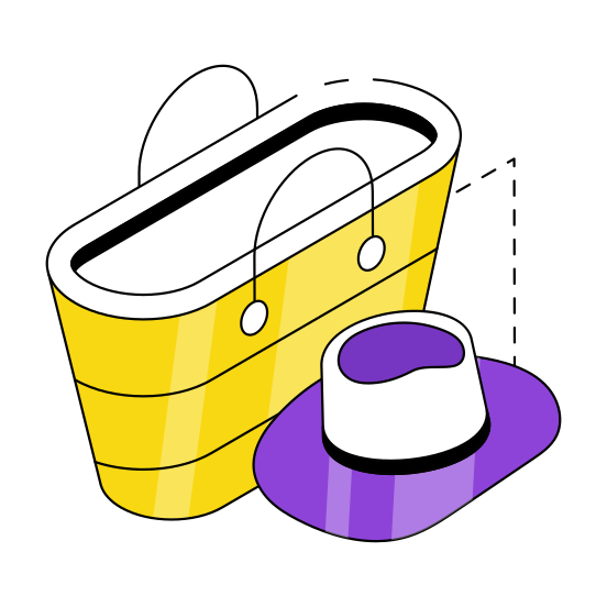 Purse, Handbag, Clutch, Bag With Hat, Bag With Cap,  illustration