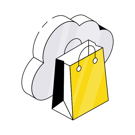 Cloud Shopping, Cloud Purchase, Cloud Commerce, Cloud Technology, Shopping Bag  illustration